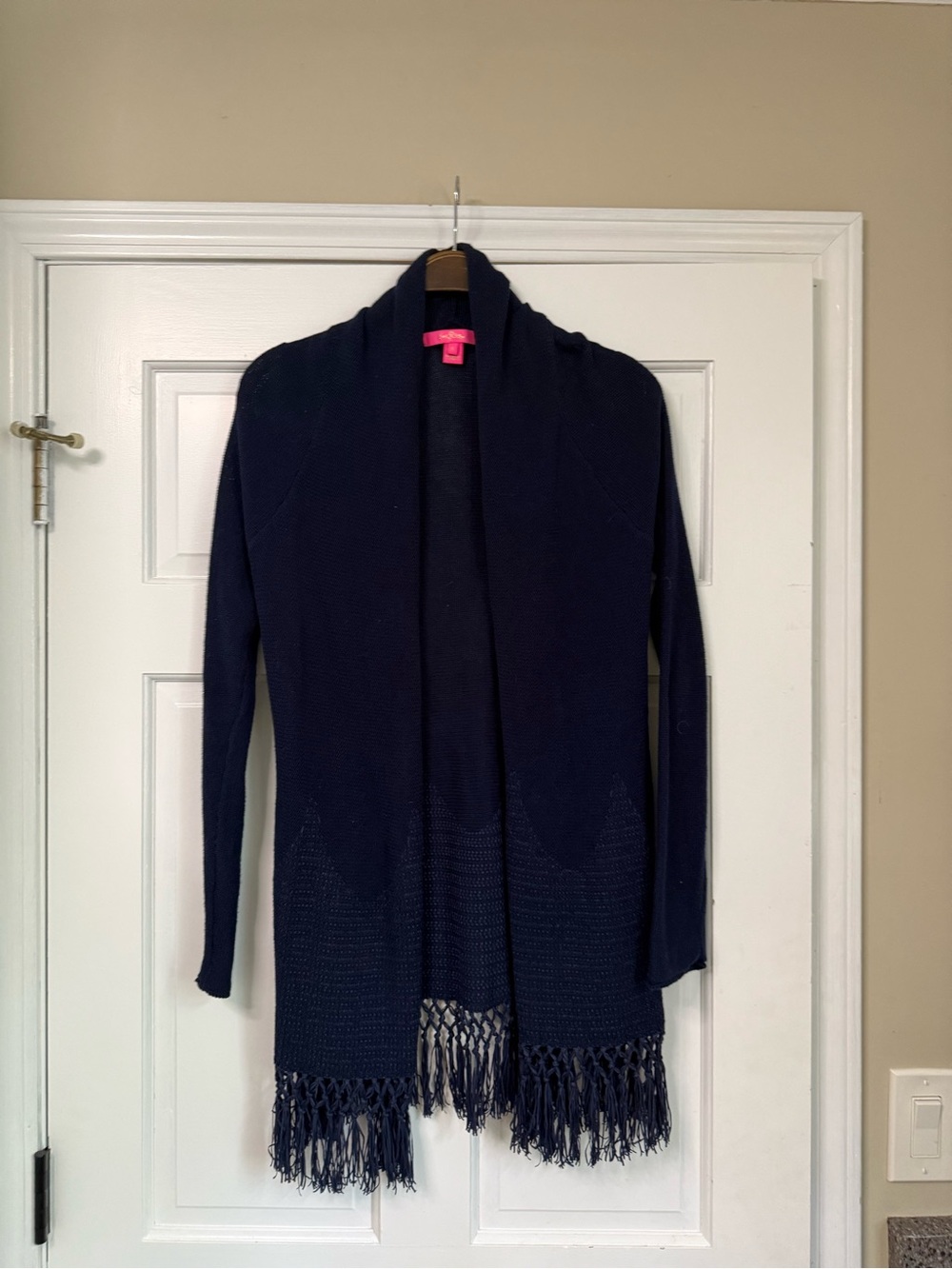 Lilly Pulitzer Navy Open-Front Fringe Cardigan